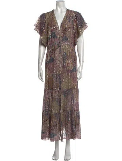 Pre-owned Ba&sh Printed Long Dress In Green