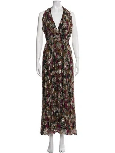 Pre-owned Ba&sh Printed Long Dress In Metallic/pink