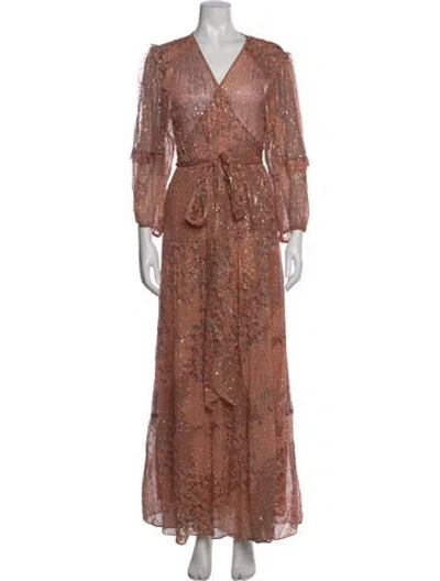 Pre-owned Ba&sh Printed Long Dress In Orange