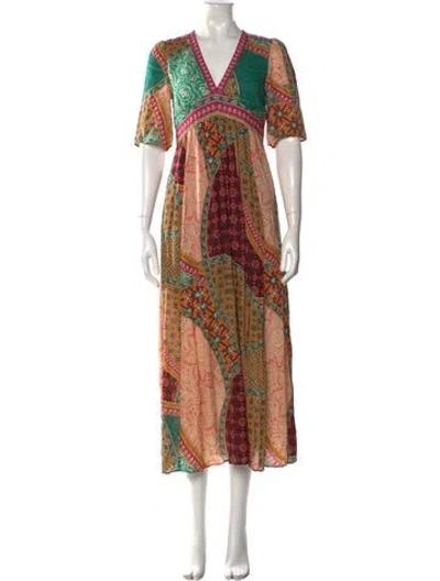 Pre-owned Ba&sh Printed Long Dress In Orange