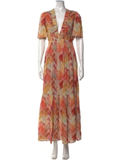 Pre-owned Ba&sh Printed Long Dress In Orange