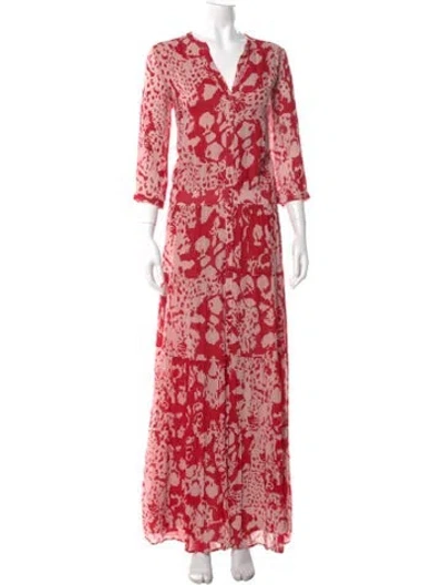 Pre-owned Ba&sh Printed Long Dress In Red