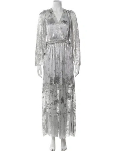 Pre-owned Ba&sh Printed Long Dress In Silver