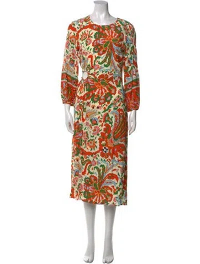 Pre-owned Ba&sh Printed Long Dress W/ Tags In Orange