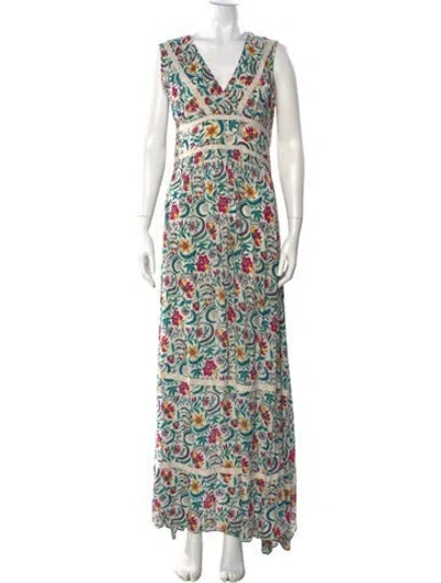 Pre-owned Ba&sh Printed Long Dress In White