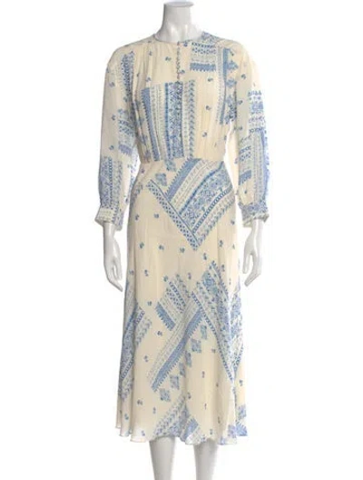 Pre-owned Ba&sh Printed Long Dress In White