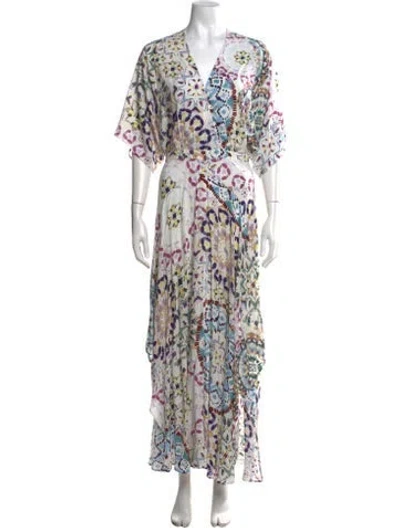 Pre-owned Ba&sh Printed Long Dress In White