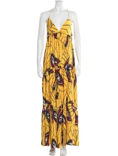 Pre-owned Ba&sh Printed Long Dress In Yellow