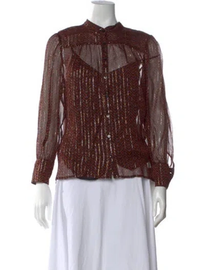 Pre-owned Ba&sh Printed Long Sleeve Blouse