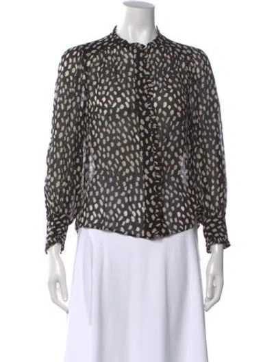 Pre-owned Ba&sh Printed Long Sleeve Blouse In Black