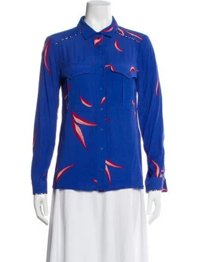 Pre-owned Ba&sh Printed Long Sleeve Blouse In Blue