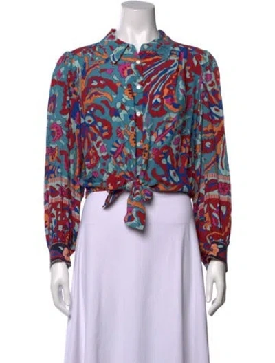 Pre-owned Ba&sh Printed Long Sleeve Blouse In Blue
