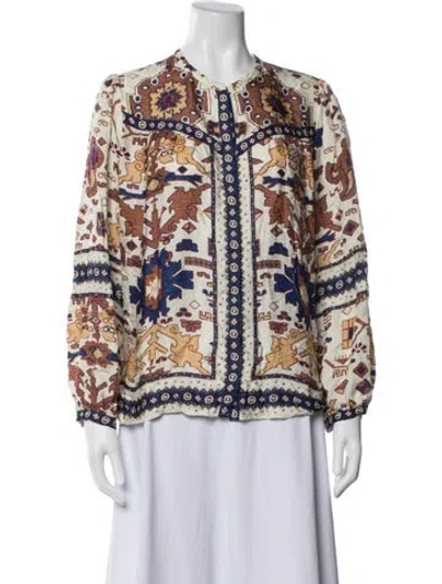 Pre-owned Ba&sh Printed Long Sleeve Blouse In Blue