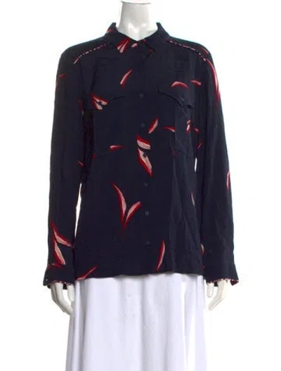 Pre-owned Ba&sh Printed Long Sleeve Blouse In Blue