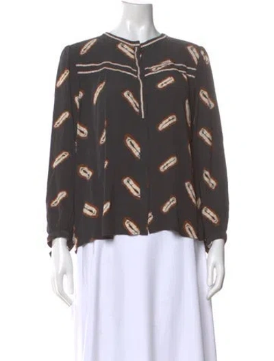 Pre-owned Ba&sh Printed Long Sleeve Blouse In Gray