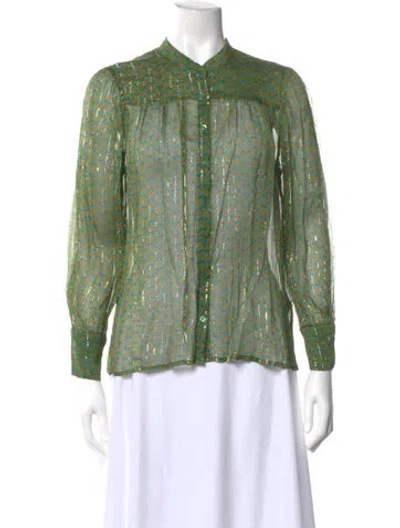 Pre-owned Ba&sh Printed Long Sleeve Blouse In Green