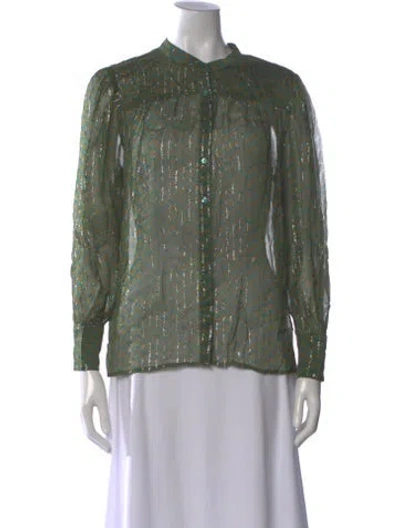 Pre-owned Ba&sh Printed Long Sleeve Blouse In Green
