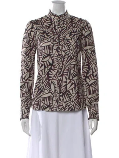 Pre-owned Ba&sh Printed Long Sleeve Blouse In Neutral