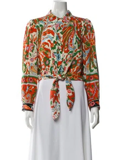 Pre-owned Ba&sh Printed Long Sleeve Blouse In Orange
