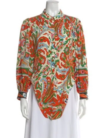 Pre-owned Ba&sh Printed Long Sleeve Blouse In Orange