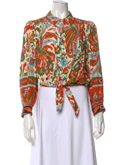 Pre-owned Ba&sh Printed Long Sleeve Blouse In Orange