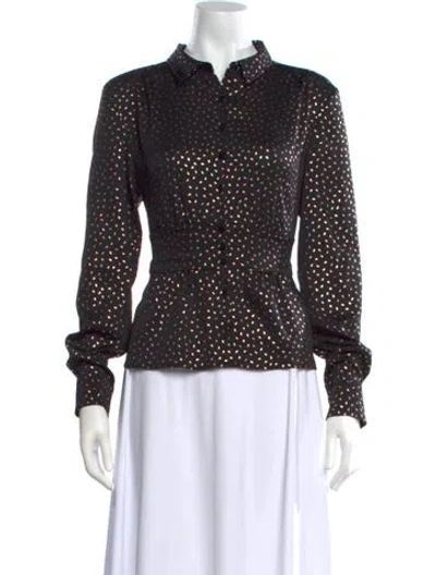Pre-owned Ba&sh Printed Long Sleeve Blouse W/ Tags In Black