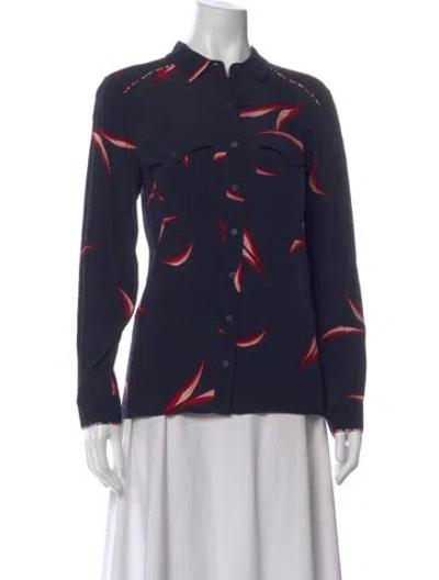 Pre-owned Ba&sh Printed Long Sleeve Button-up Top In Blue