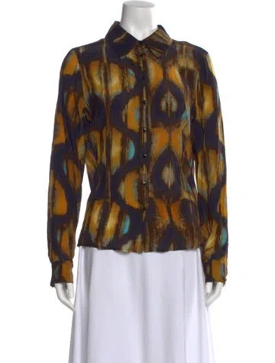 Pre-owned Ba&sh Printed Long Sleeve Button-up Top In Multi