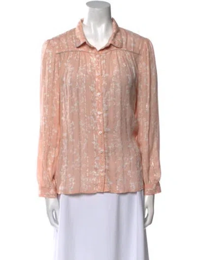 Pre-owned Ba&sh Printed Long Sleeve Button-up Top In Pink