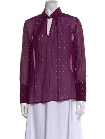 Pre-owned Ba&sh Printed Long Sleeve Button-up Top In Purple