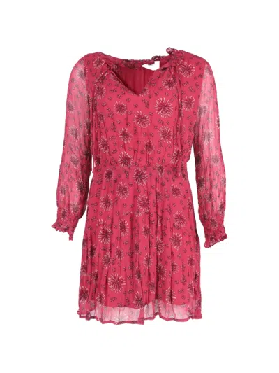 Pre-owned Ba&sh Printed Long-sleeve Mini Dress In Red