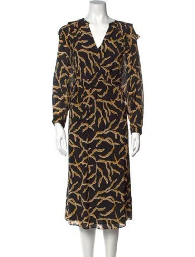 Pre-owned Ba&sh Printed Midi Length Dress In Black
