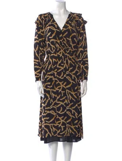 Pre-owned Ba&sh Printed Midi Length Dress In Black