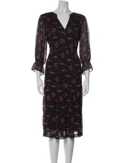 Pre-owned Ba&sh Printed Midi Length Dress In Black