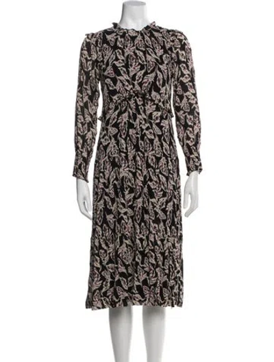 Pre-owned Ba&sh Printed Midi Length Dress In Black