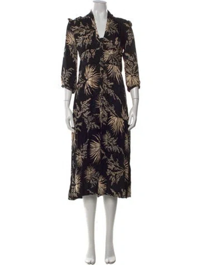 Pre-owned Ba&sh Printed Midi Length Dress In Black