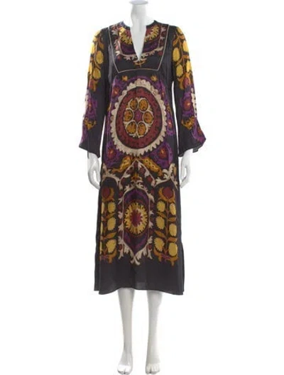 Pre-owned Ba&sh Printed Midi Length Dress In Black