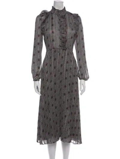 Pre-owned Ba&sh Printed Midi Length Dress In Black