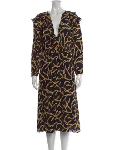 Pre-owned Ba&sh Printed Midi Length Dress In Black
