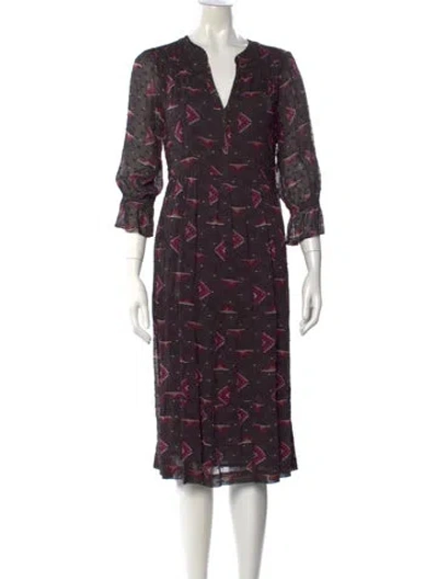Pre-owned Ba&sh Printed Midi Length Dress In Black