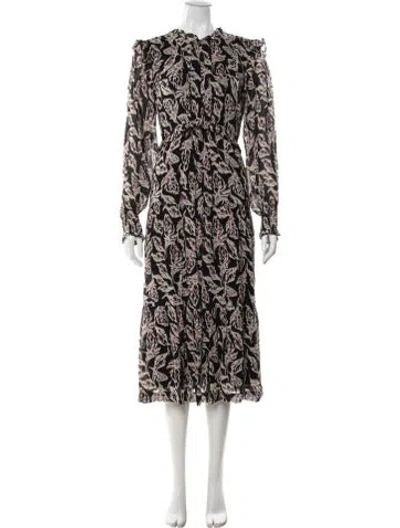 Pre-owned Ba&sh Printed Midi Length Dress In Black