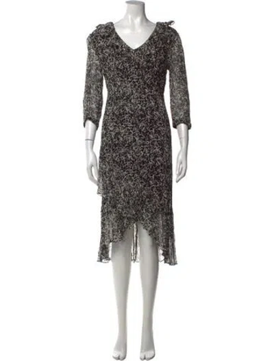Pre-owned Ba&sh Printed Midi Length Dress In Black