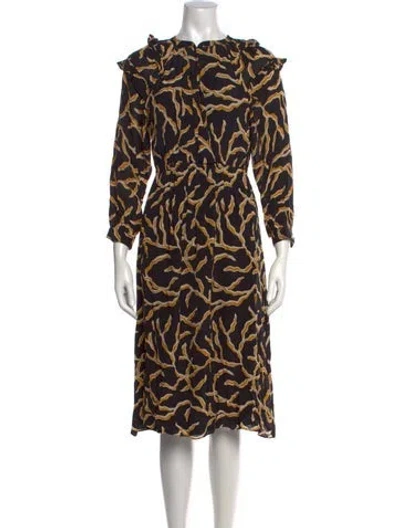 Pre-owned Ba&sh Printed Midi Length Dress In Black