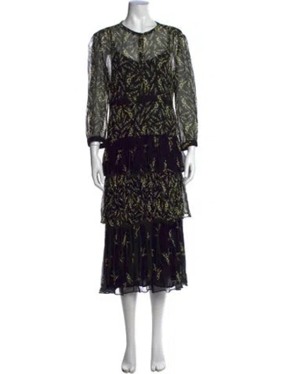 Pre-owned Ba&sh Printed Midi Length Dress In Black