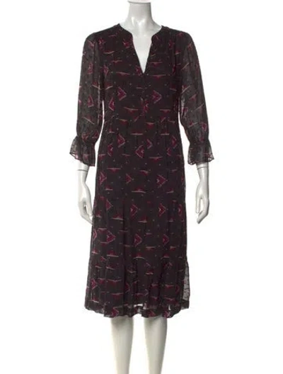 Pre-owned Ba&sh Printed Midi Length Dress In Black
