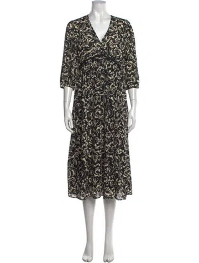 Pre-owned Ba&sh Printed Midi Length Dress In Black