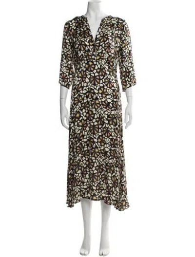 Pre-owned Ba&sh Printed Midi Length Dress In Black/green