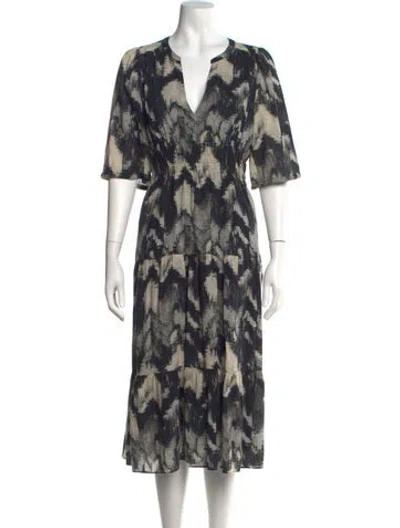 Pre-owned Ba&sh Printed Midi Length Dress In Blue