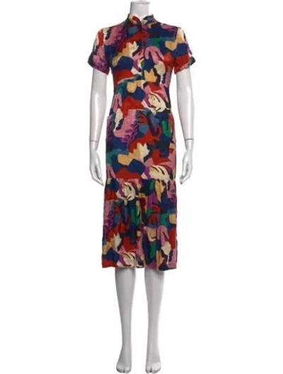 Pre-owned Ba&sh Printed Midi Length Dress In Blue