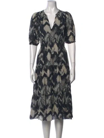 Pre-owned Ba&sh Printed Midi Length Dress In Blue